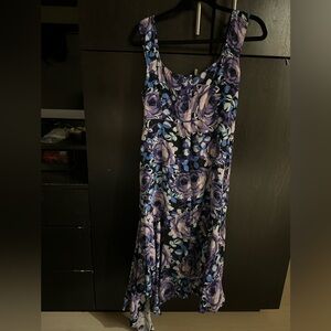 🌸 Nanette Lepore Purple Floral Handkerchief-Hem Midi Dress – Size 8